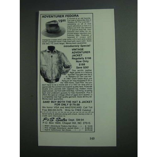 1984 P&S Sales Adventurer Fedora & Adventurer Jacket Ad
