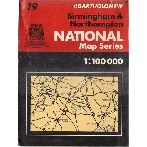 BIRMINGHAM & NORTHAMPTON FOLD OUT SHEET MAP no 19 by Bartholomew 1986 =