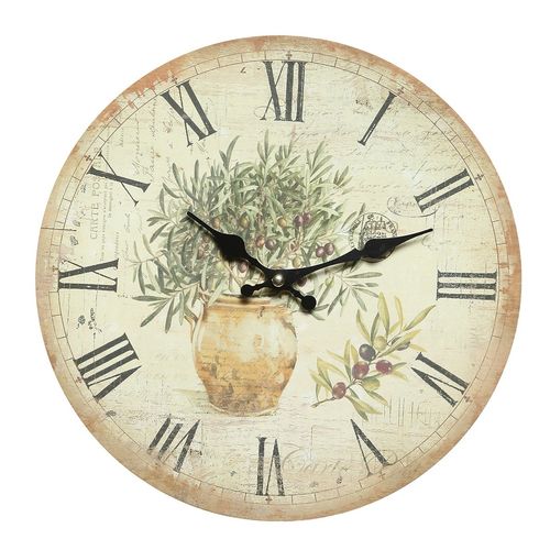 Wanduhr,Ø28 cm OLIVEN MDF-Holz, nostalgische Küchenuhr,Uhr für Garten, VINTAGE