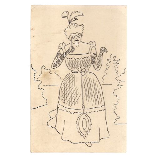 Victorian Lady sketch. WIESBADEN, GERMANY 1897 postmark. used ANTIQUE postcard =