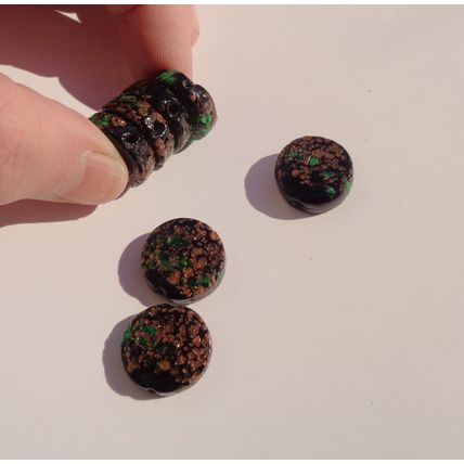 7 Vintage Speckled Black Round Glass Beads 18mm Crafting Jewelry bd079