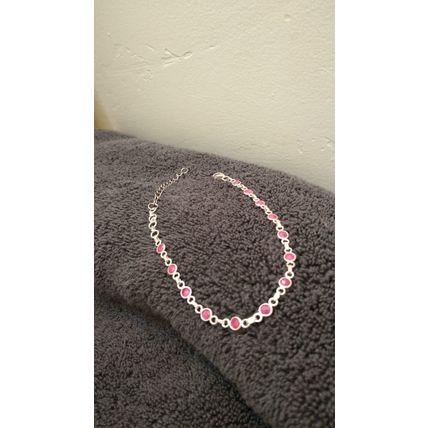 Pink Rubie bracelet with adjustable clasp 8-inch Solid Silver