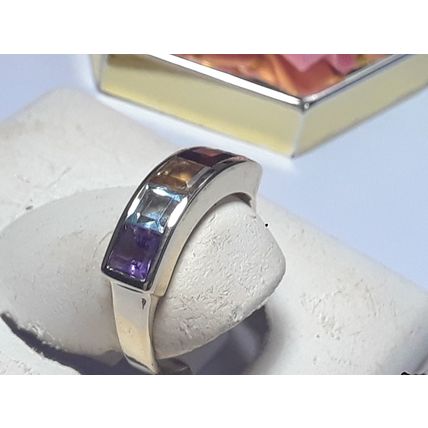 2.5cttw Natural Multi Gem Princess Cut Channel 10Kt Yellow Gold Band Ring #18160