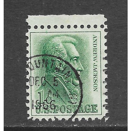 USA 1c ANDREW JACKSON CDS DATED CANCEL 1966 DEC 5 CENTERED COPY SELVEDGE AT TOP