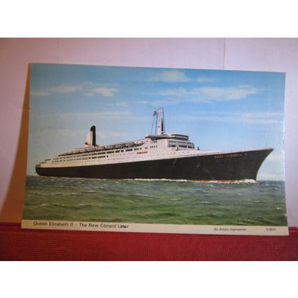 THE NEW CUNARD LINER, "QUEEN LIZABETH II", unused postcard artist impression =