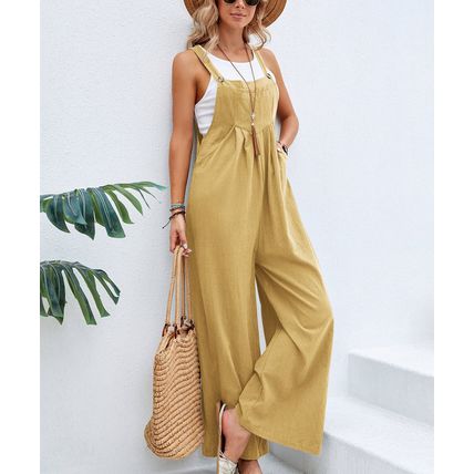 Women Long Bib Pants Overalls Casual Loose Rompers Jumpsuits With Pockets