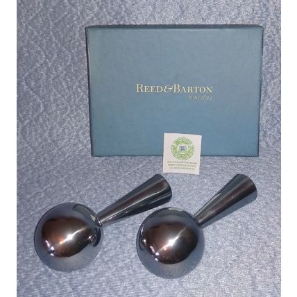 NIB NOS REED & BARTON METAL WORKS TABLE ART MARACAS SALT AND PEPPER SHAKERS