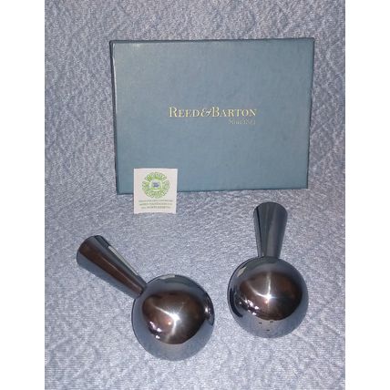 NIB NOS REED & BARTON METAL WORKS TABLE ART MARACAS SALT AND PEPPER SHAKERS