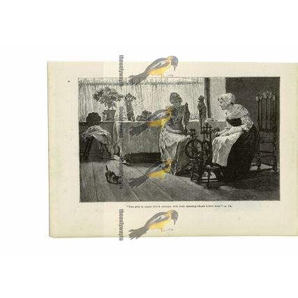 Dutch Girls with Spinning Wheels, Book Illustration (Print), 1888