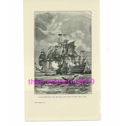 Action Between English & Dutch Fleets, 1652, Book Illustration (Print), c1920