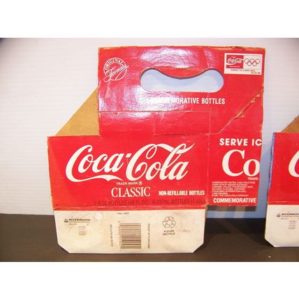 COCA COLA BARCELONA '92 OLYMPICS 6-8oz BOTTLE CARDBOARD CARRIERS (3) + CHRISTMAS