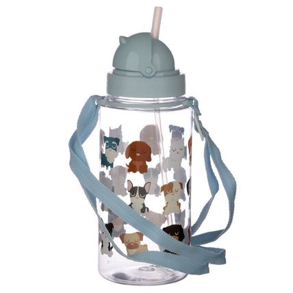 Dog Squad Children's Plastic Water Drinking Bottle with Straw and Strap