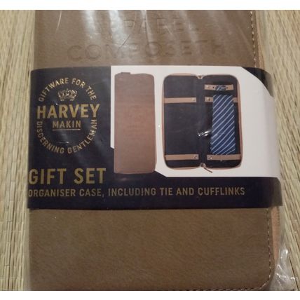 Harvey Makin Tie and Cufflink Set in Organiser Case Navy Blue Striped