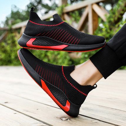 Fashion Mesh Sock Shoes With Striped Design Men Outdoor Breathable Slip-on Sneak