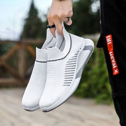 Fashion Mesh Sock Shoes With Striped Design Men Outdoor Breathable Slip-on Sneak