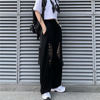 Women Loose Trousers Pants Hollow Out Butterfly Drop Elastic Waist Hip-hop