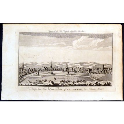 PERSPECTIVE VIEW OF THE TOWN OF LEICESTER, IN LEICESTERSHIRE 1771 ENGRAVING