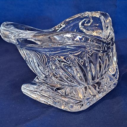 Christmas Santa SLEIGH Lead Crystal CANDLE HOLDER Clear Glass Votive Candy Dish
