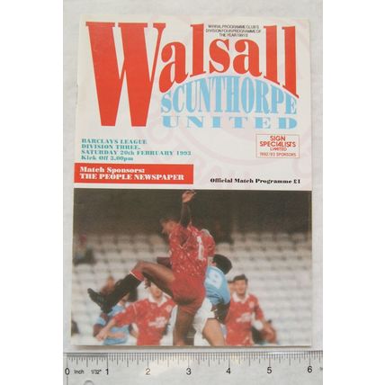 1993 programme Walsall v. Scunthorpe United, 20/2
