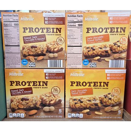 Millville Protein Chewy Bars Dark Chocolate Peanut Butter & Almonds Bundle 7.1oz
