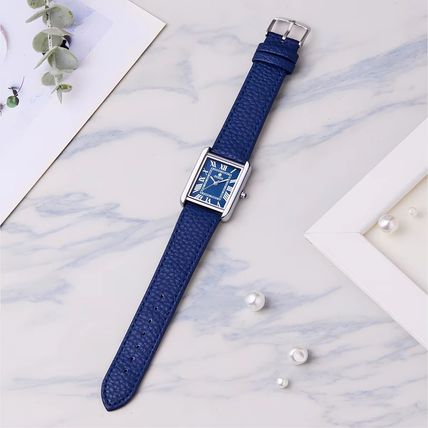 Gents Blue Square Tank Face Sony Battery Blue Genuine Leather Strap Watch