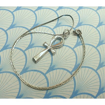Vintage 800 and 925 Sterling Silver Egyptian Ankh Pendant Choker Necklace