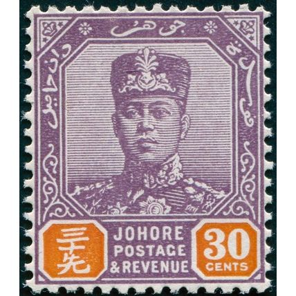 Johore 1936 30c dull purple & orange SG117 unused