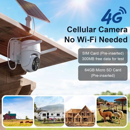 4G LTE Cellular Security Camera No Internet Needed, Solar No Wifi Security Camer