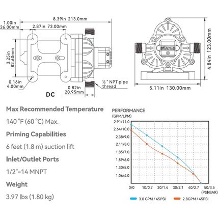 SEAFLO 33 Series DC Diaphragm Pump – 12V, 3.0 GPM, 45 PSI, Self-Priming, On-Dema