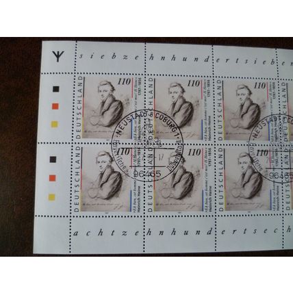 Germany 1997 Bicentenary Heinrich Heine used stamps sheetlet runes SG12822 event