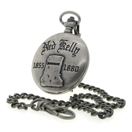 NED KELLY Memorial Silver Color Pocket Watch Men Gift Set with Fob Chain