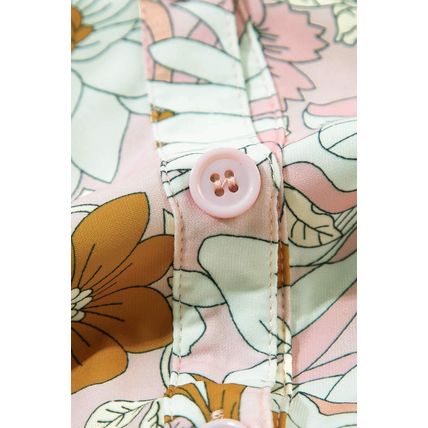 Pink Floral Short Sleeve Collared Button Front Romper