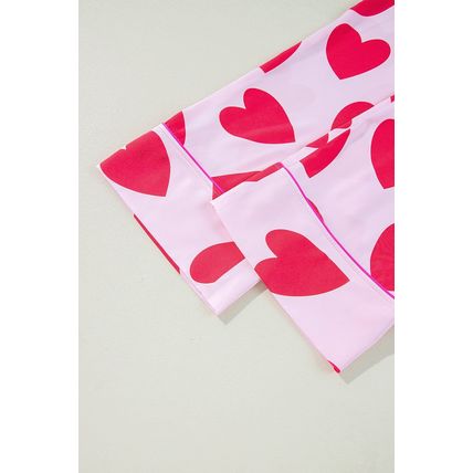 Pink Classic Heart Valentines Short Sleeve Pants Pajamas Set
