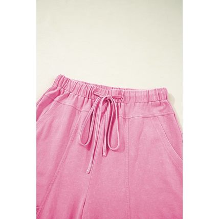 Bonbon Mineral Wash Exposed Seam Drawstring High Waist Wide Leg Cargo Pants