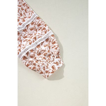 Yellow Printed Lace Detail Floral Puff Sleeve Fall Shirt