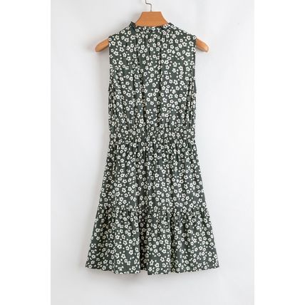Green Boho Floral Print V Neck Tunic Sleeveless Dress