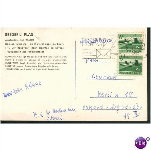 Netherlands Postcard 1963 - Reederij Plas