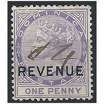 Dominica 1879 R1 1d Lilac Revenue Wmk Crown CC Fine Fiscal Used . .