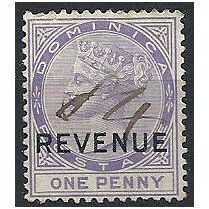 Dominica 1879 R1 1d Lilac Revenue Wmk Crown CC Fine Fiscal Used . .