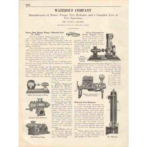 waterous company 1931 water rotary pump fire hydrant vintage catalog