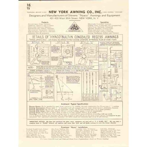 new york awning company 1941 stevens nyaco concealed vintage catalog