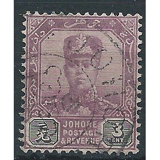 Johore 1912 SG80 3c Dull Purple & Olive-Black Fine Used....