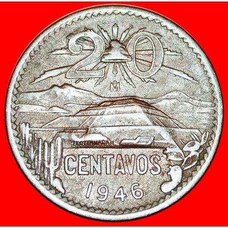 PYRAMID OF THE SUN: MEXICO ★ 20 CENTAVOS 1946! LOW START★NO RESERVE!