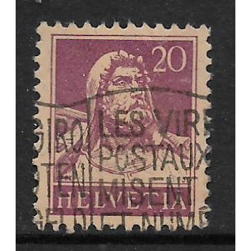 SWITZERLAND 1914 WILLIAM TELL 20c PURPLE ON BUFF SG 287 FINE USED#2