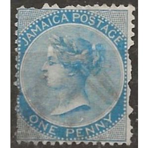 Jamaica 1884 SG17 1d Blue Wmk Crown CA (poor perfs) Good Used .