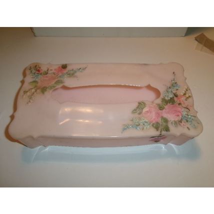 Vintage Mid Century Tissue Holder Hand Painted with Floral Decor