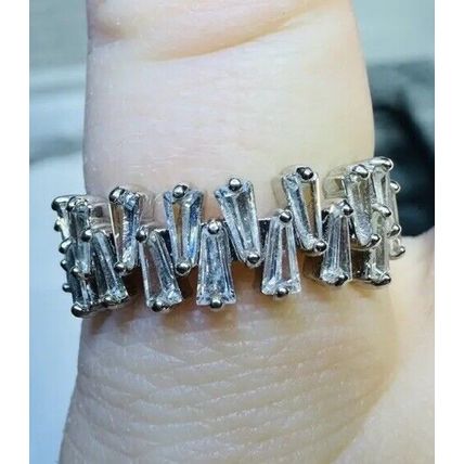 Ring Bomb Party Sz6 RBP Abstract Cluster of Colorless Gems on Rhodium P Band
