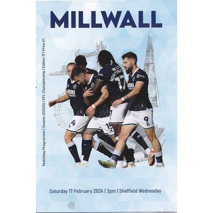 MILLWALL v SHEFFIELD WEDNESDAY CHAMPIONSHIP 2023/24