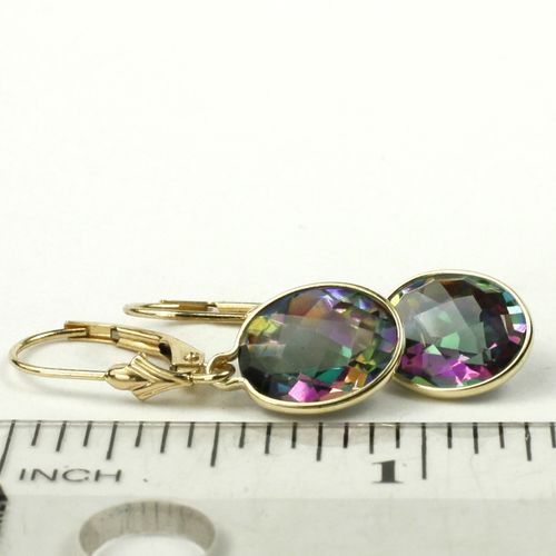 Mystic Fire Topaz, 14KY Gold Leverback Earrings, E101