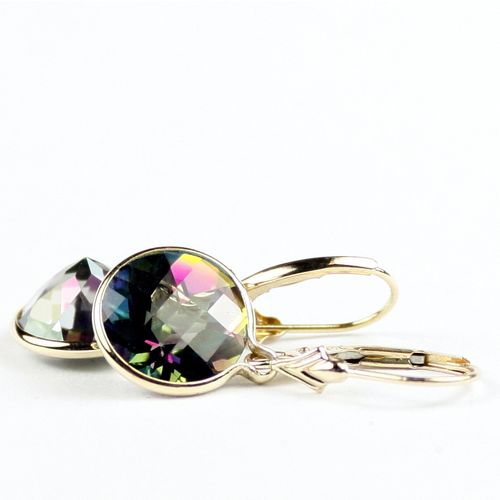Mystic Fire Topaz, 14KY Gold Leverback Earrings, E211